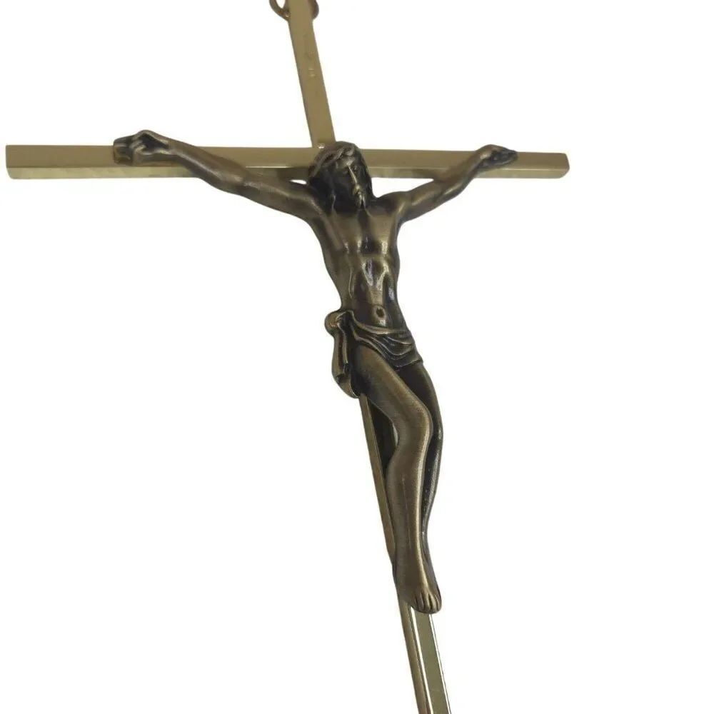 Vintage Gold Brass Bronze Crucifix Wall Cross 9" Religious Decor Catholic New
